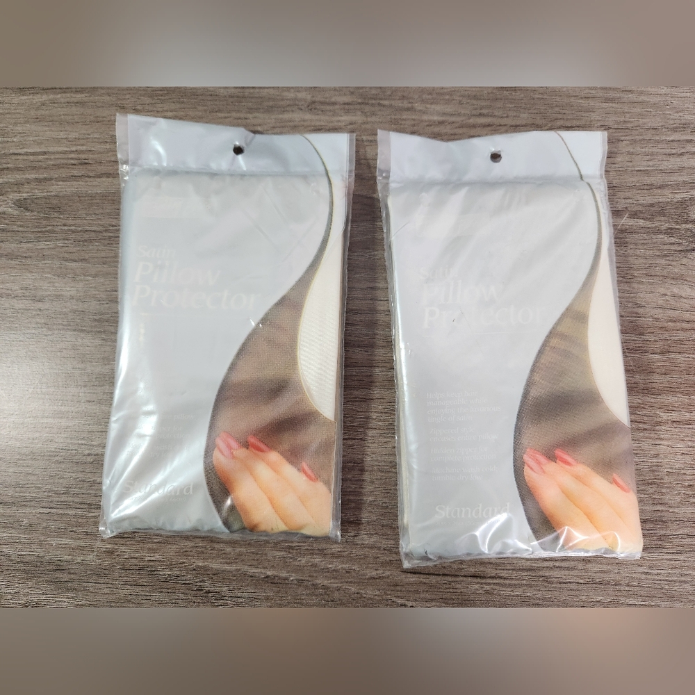 Vintage Bedding Basics Satin Pillow Protectors Standard Size Covers - Lot Of 2